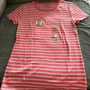 Womens Faded Glory Pink and White Striped Short Sleeve Tee